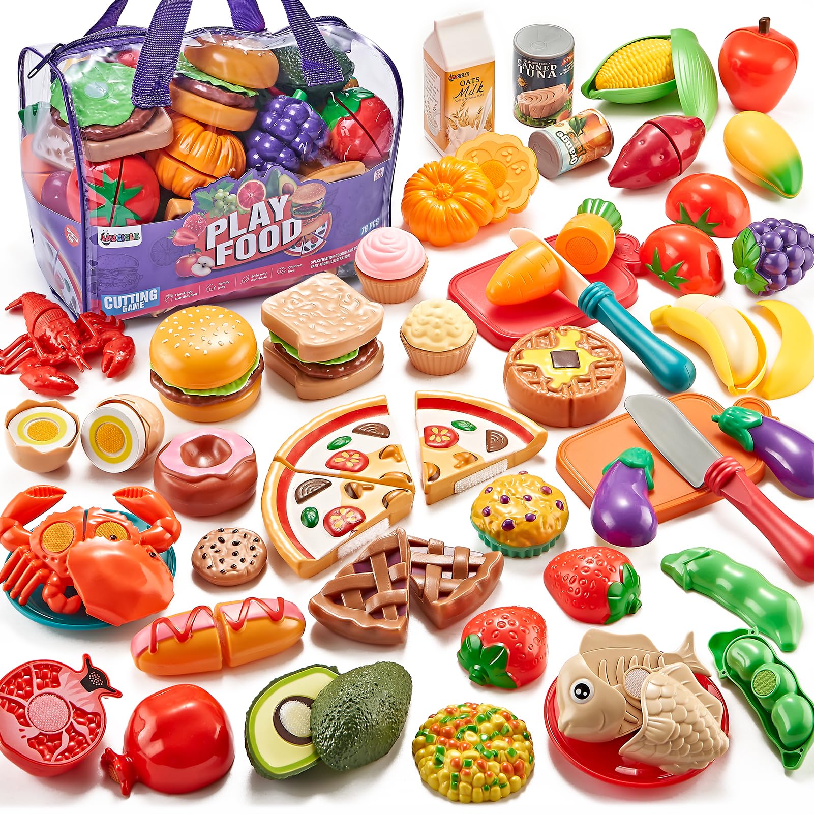 Comida de juego de simulación para la cocina de los niños, 78 piezas de alimentos