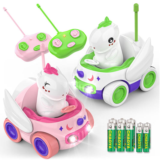 Paquete de 2 coches de unicornio a control remoto para niños pequeños
