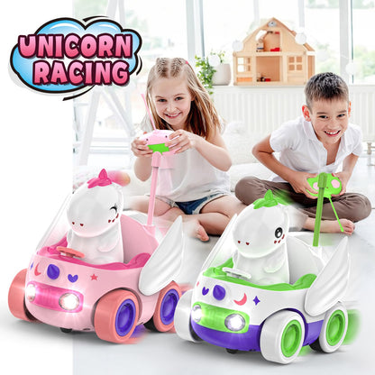 Paquete de 2 coches de unicornio a control remoto para niños pequeños