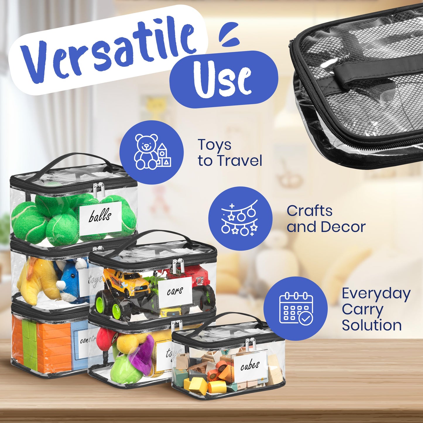 Bolsas transparentes para guardar juguetes, paquete de 6