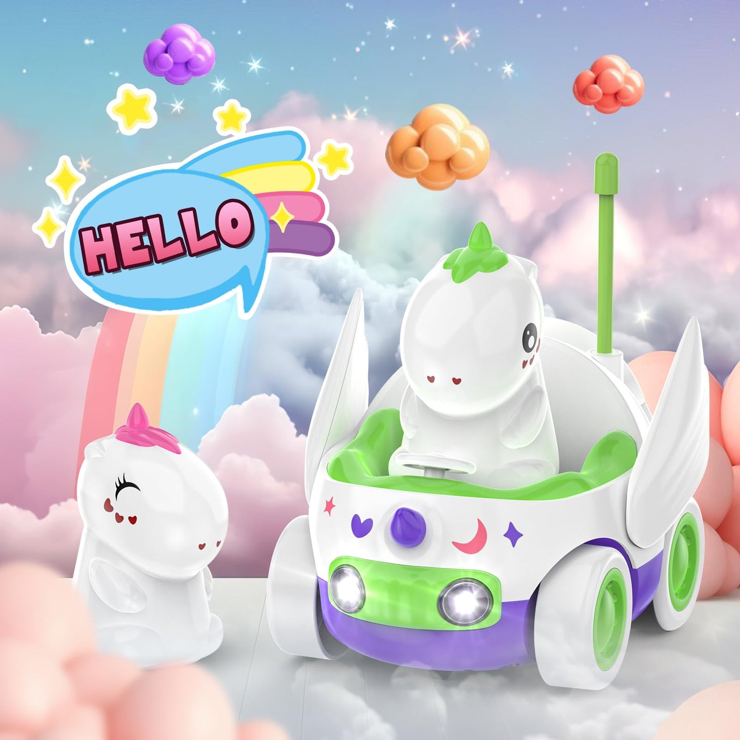 Paquete de 2 coches de unicornio a control remoto para niños pequeños