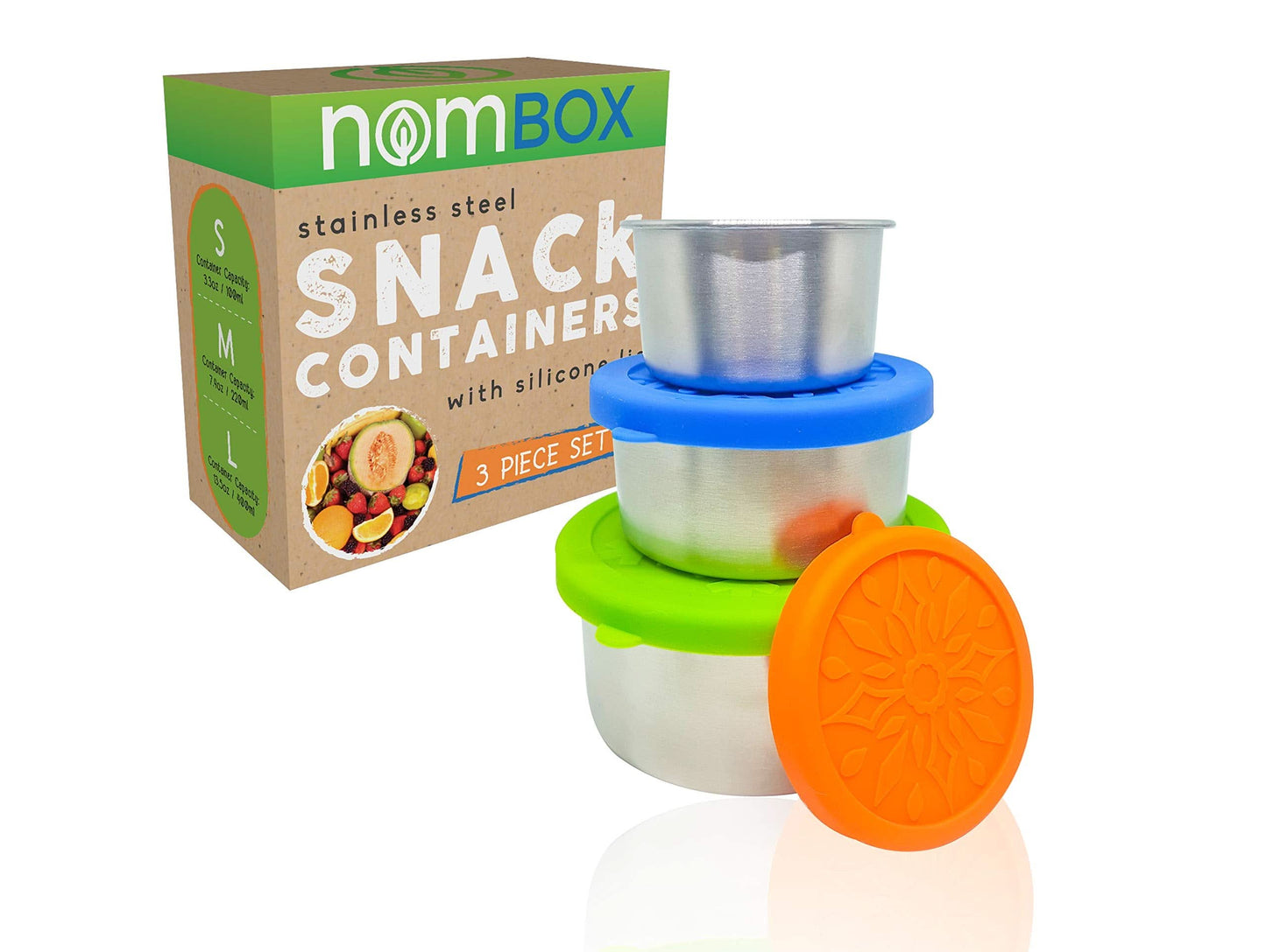 NomBox Recipientes de acero inoxidable para almacenamiento de alimentos, juego de 3 recipientes