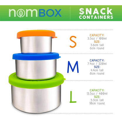 NomBox Recipientes de acero inoxidable para almacenamiento de alimentos, juego de 3 recipientes