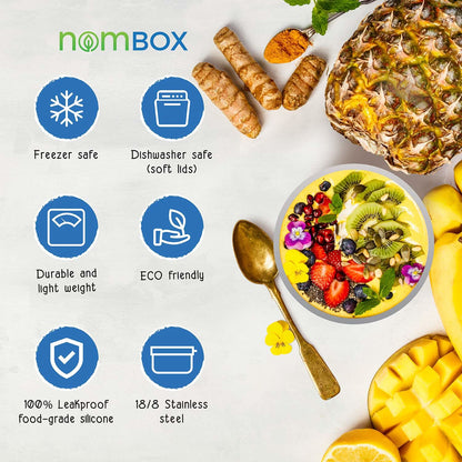 NomBox Recipientes de acero inoxidable para almacenamiento de alimentos, juego de 3 recipientes
