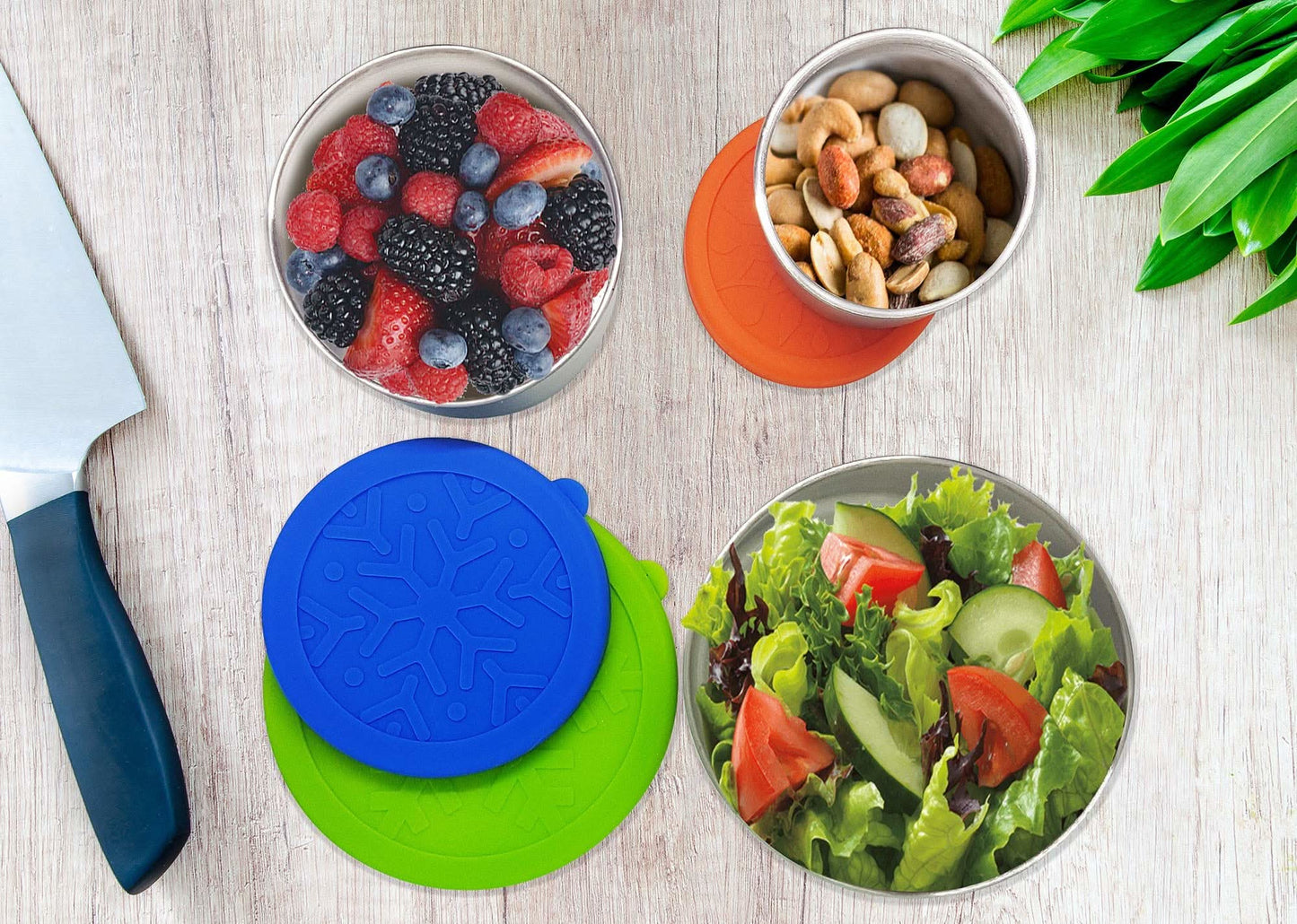 NomBox Recipientes de acero inoxidable para almacenamiento de alimentos, juego de 3 recipientes