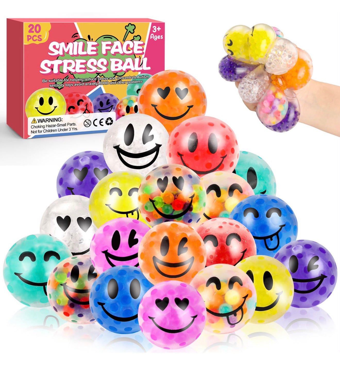 20 pelotas antiestrés con carita feliz