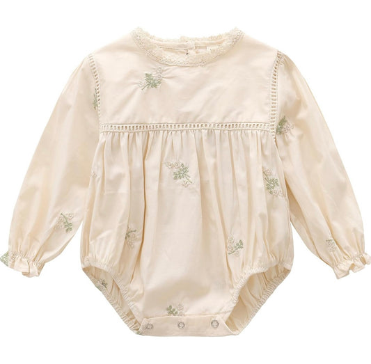 Body manga larga con flores bordadas, 12-18 meses