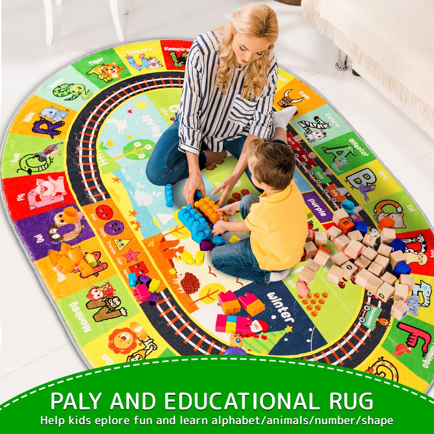ABC - Alfombra educativa ovalada de 39.4 x 59 pulgadas