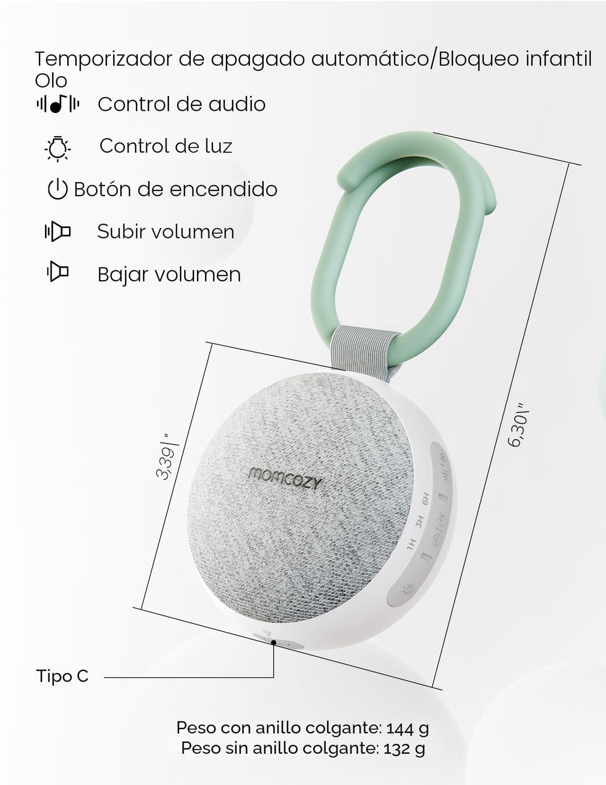 Momcozy - Máquina de sonidos portátil con luz nocturna, máquina de ruido blanco para bebé, 20 sonidos relajantes