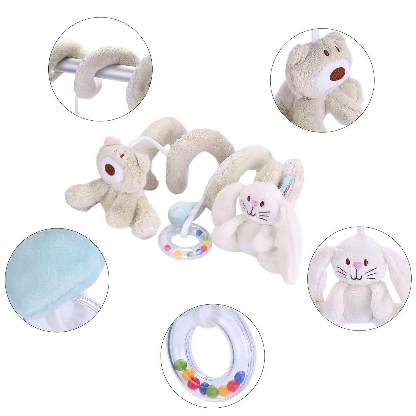 Juguete de asiento en espiral colgante de oso de conejo