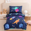 PERFEMET Juego de ropa de cama para niños pequeños, 4 piezas con estampado de planetas de dinosaurios