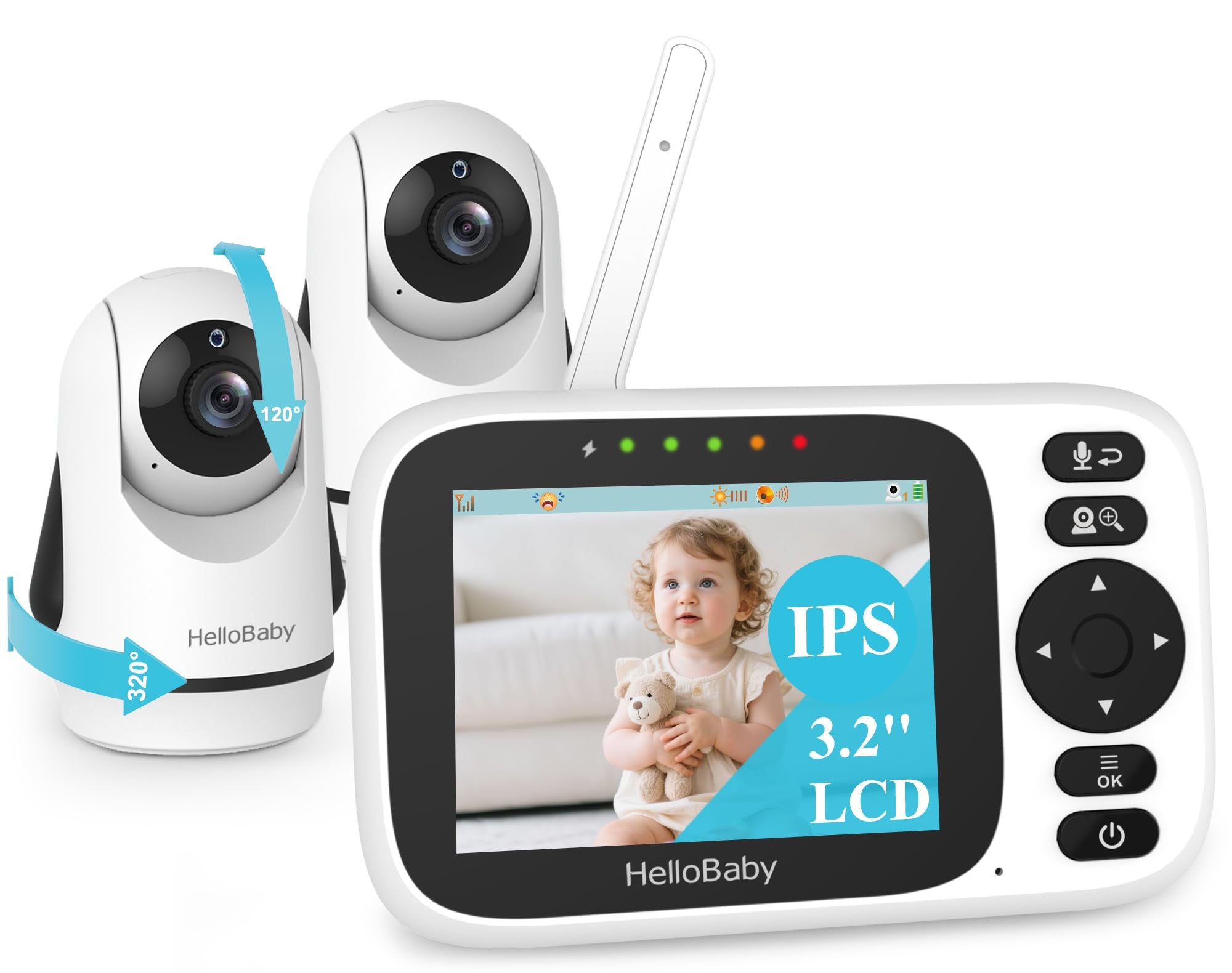 HelloBaby Monitor de bebé de 3.2 pulgadas, 2 cámaras, monitor de video audio para bebés sin WiFi