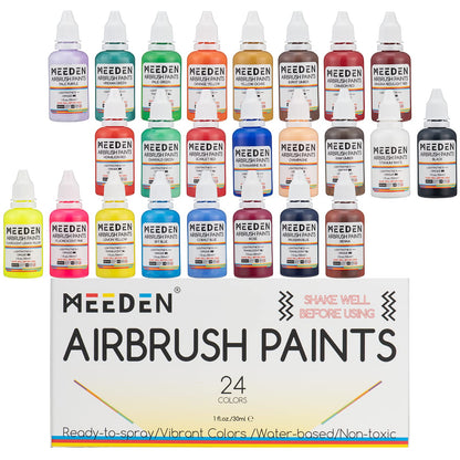 MEEDEN Juego de pintura para aerógrafo: 24 colores x 1.0 fl oz pintura acrílica