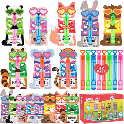 SURCVIO Regalos para el día de San Valentín para niños, paquete de 32 mini varitas de burbujas