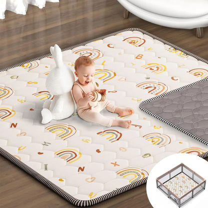 Alfombra de juegos para bebés Iebabay 127x127 cm, beige, acolchada y antideslizante