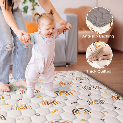 Alfombra de juegos para bebés Iebabay 127x127 cm, beige, acolchada y antideslizante