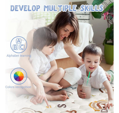 Alfombra de juegos para bebés Iebabay 127x127 cm, beige, acolchada y antideslizante