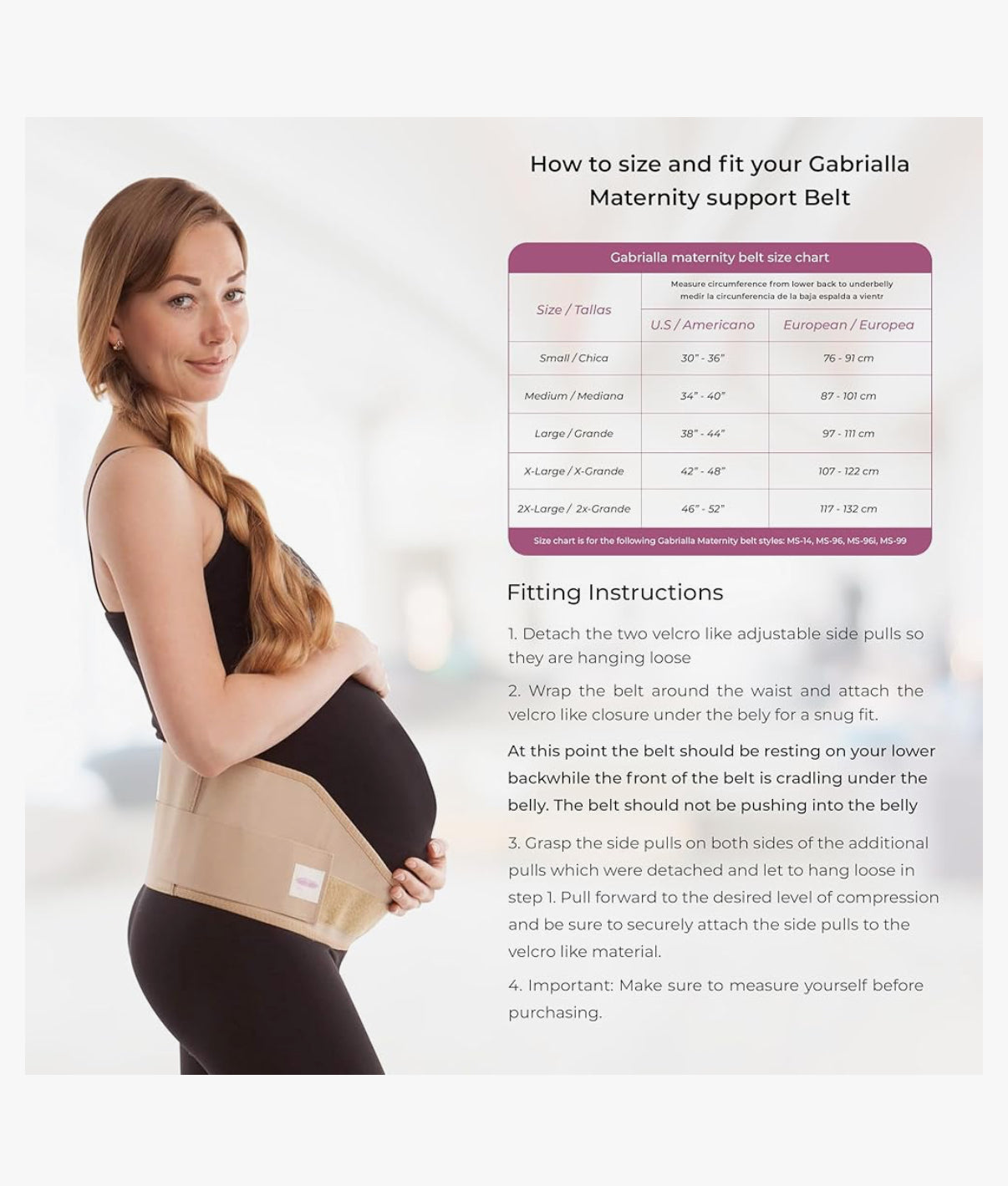 GABRIALLA - Banda elástica para el vientre para mujeres embarazadas, Small