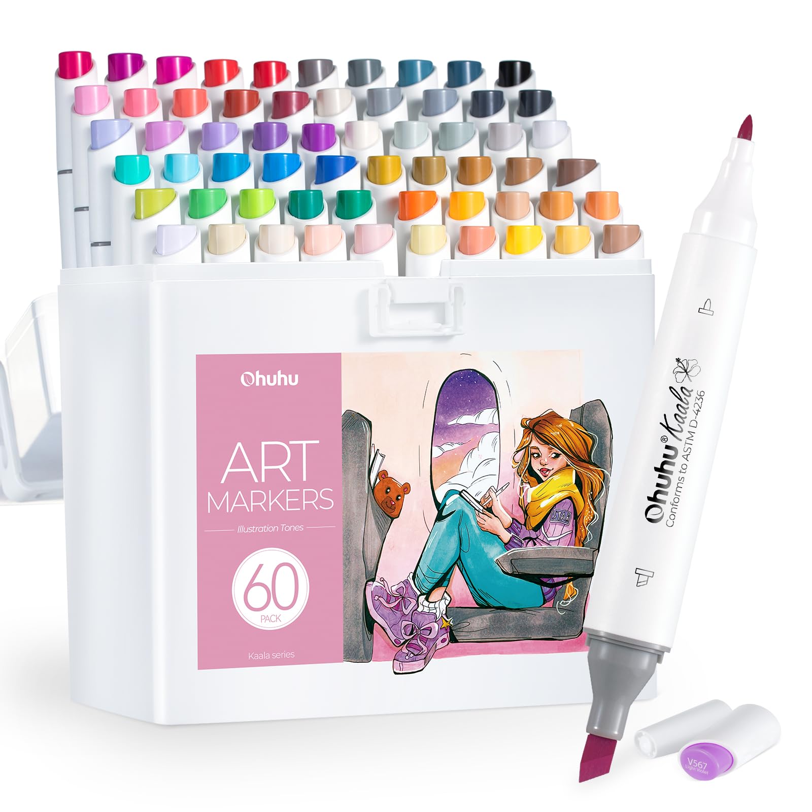 Ohuhu Marcadores de alcohol: 60 colores delgado, ancho y fino, doble punta