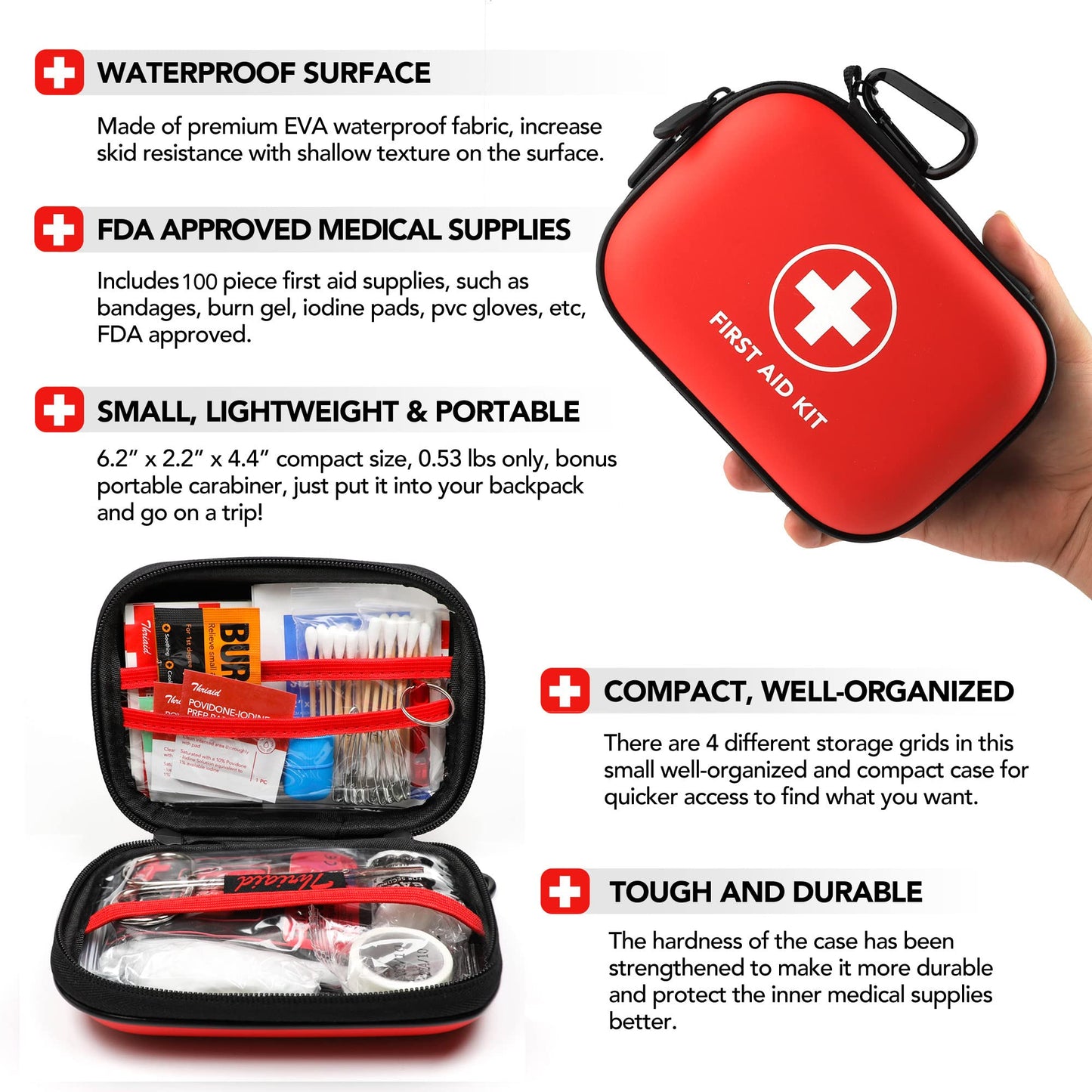Kit de primeros auxilios mini, 138 piezas con carcasa dura