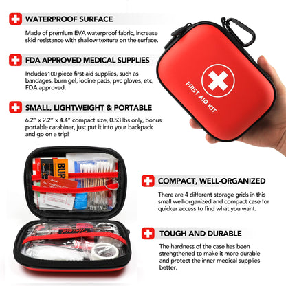 Kit de primeros auxilios mini, 138 piezas con carcasa dura