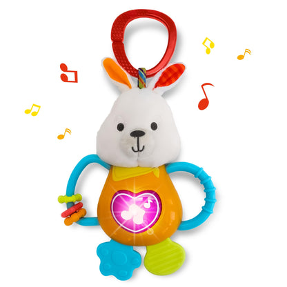 KiddoLab Juguetes de dentición con forma de conejito y sonajero musical