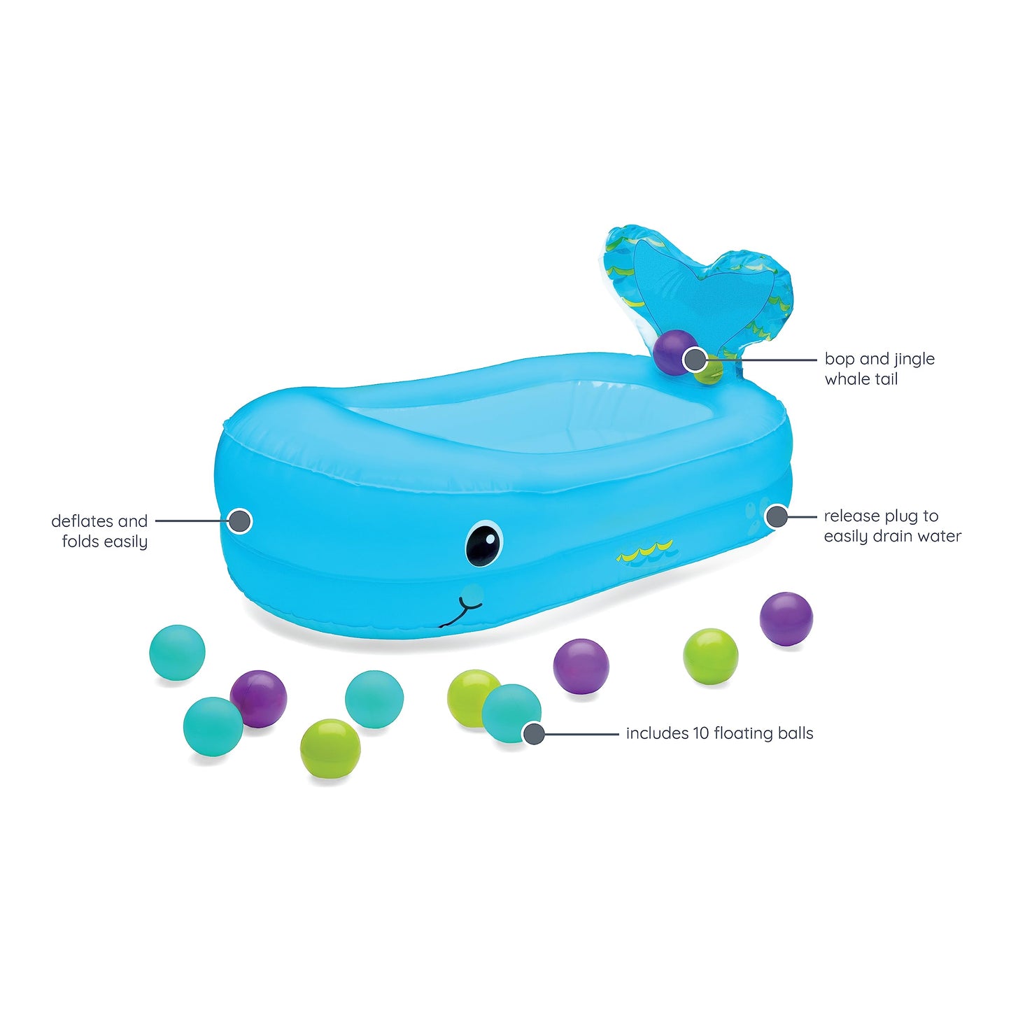 Bañera inflable Infantino con forma de ballena y burbujas
