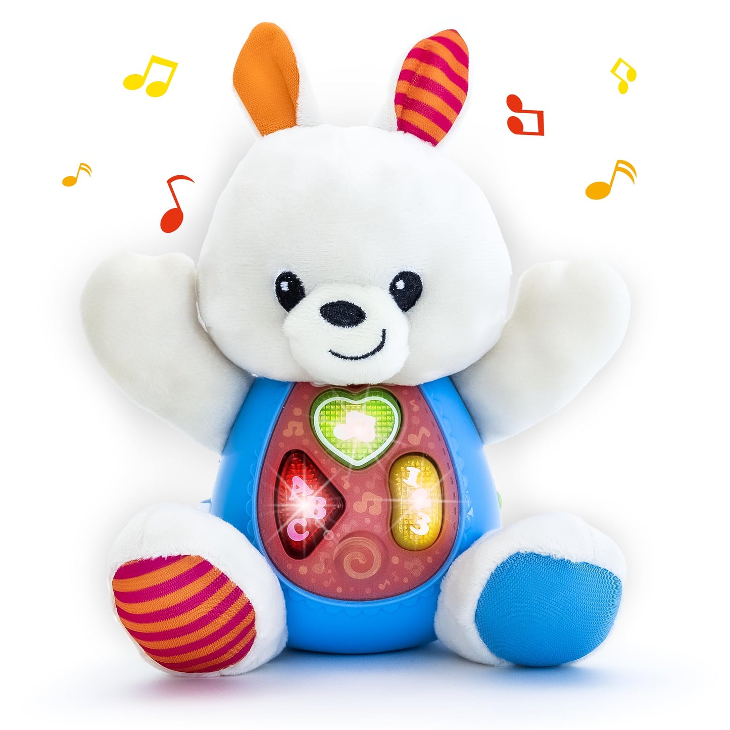 Kiddolab Juguete de peluche Bouncy Bunny – Animales de peluche musicales con 3 botones iluminados