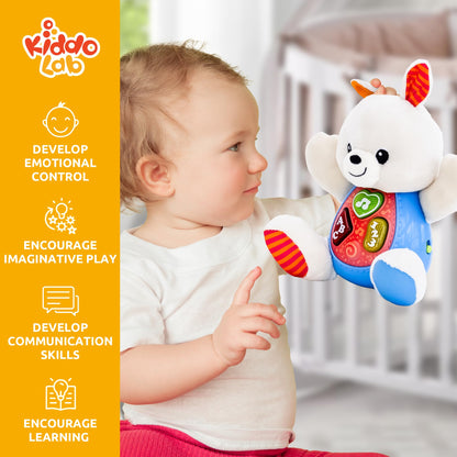 Kiddolab Juguete de peluche Bouncy Bunny – Animales de peluche musicales con 3 botones iluminados