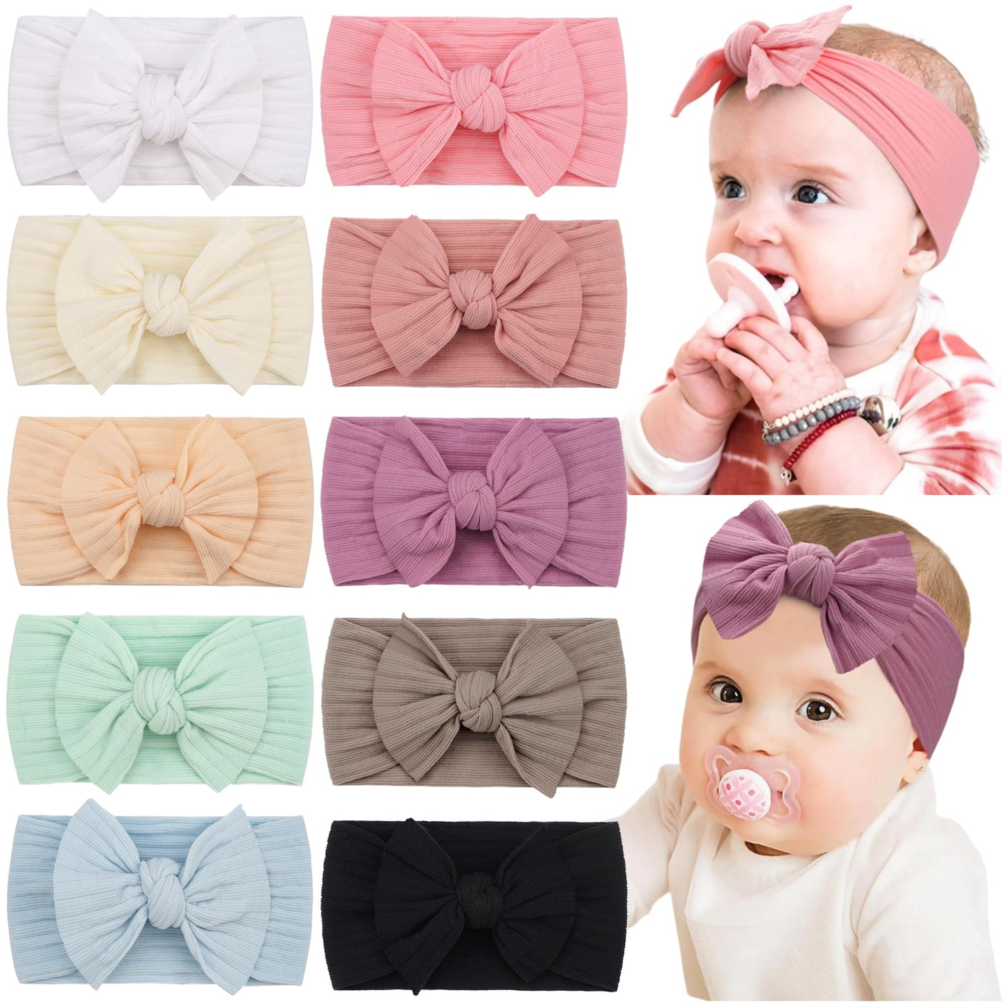 CÉLLOT Diademas de nudo suave súper elásticas de 10 colores con lazos para el pelo