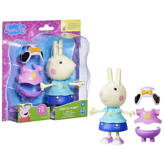 Peppa Pig Rebecca - Figura de disfraz de conejo con 6 accesorios de moda fáciles de poner, muñeca de 6 pulgadas