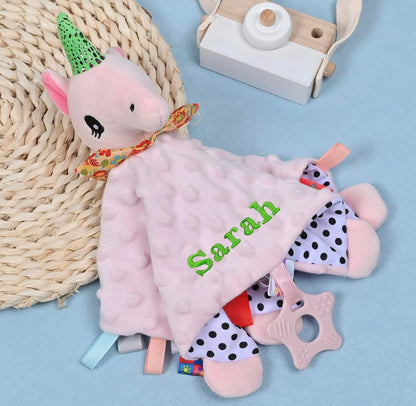 Manta de seguridad de unicornio rosa con peluche