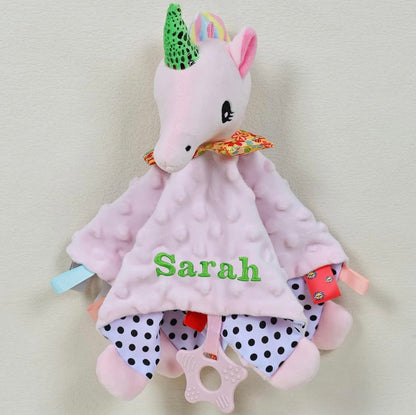 Manta de seguridad de unicornio rosa con peluche