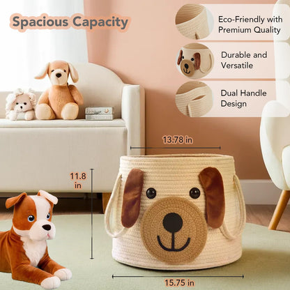 Cesta grande tejida para perros con asas, contenedor de almacenamiento de juguetes