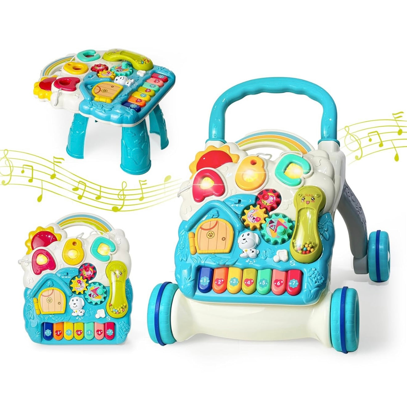 Caminante para bebés sentado a pie, centro de actividades con música y luz