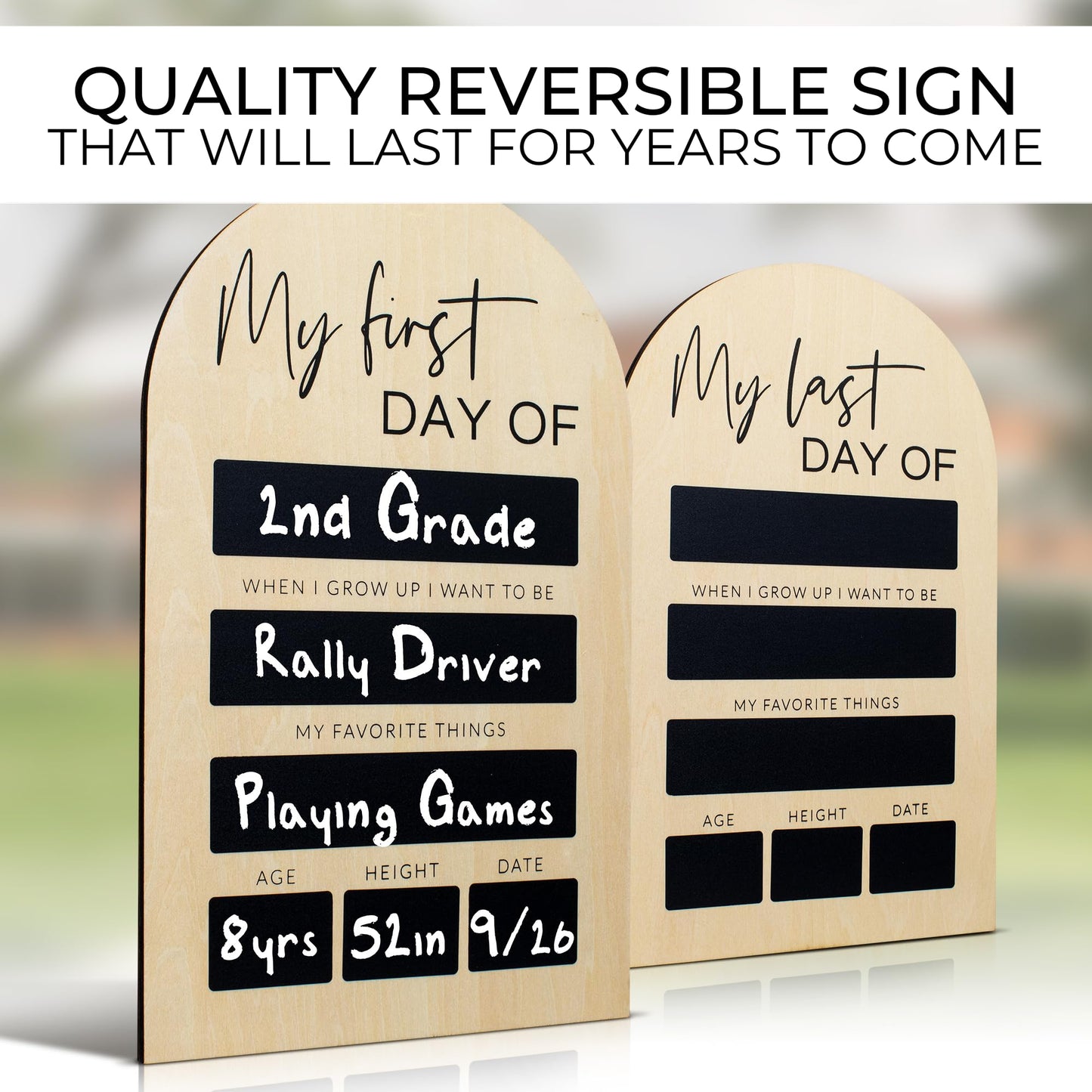 Letrero de madera para el primer y último día de escuela
