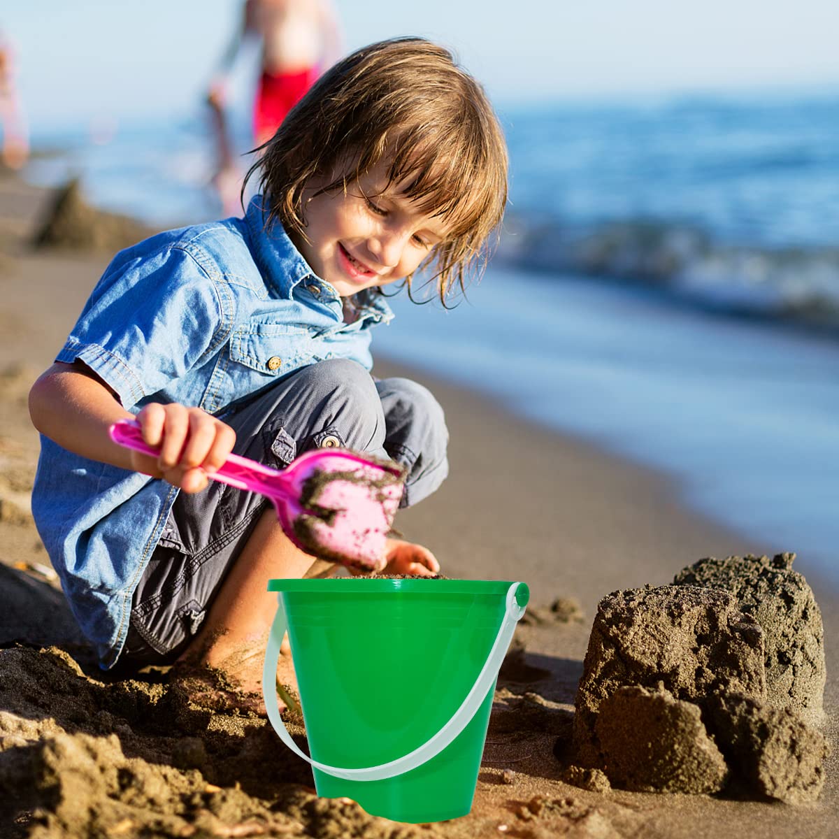 Holady - Paquete de 12 cubos de arena para playa de 5 pulgadas con palas