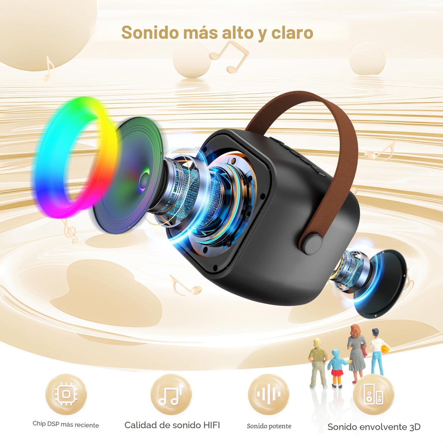 Mini máquina de karaoke, altavoz portátil de karaoke Bluetooth con 2 micrófonos inalámbricos
