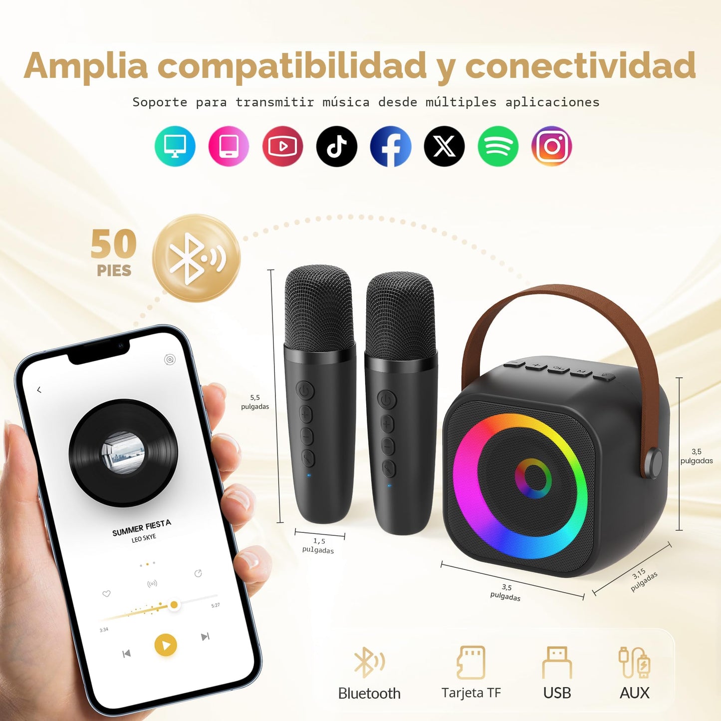 Mini máquina de karaoke, altavoz portátil de karaoke Bluetooth con 2 micrófonos inalámbricos
