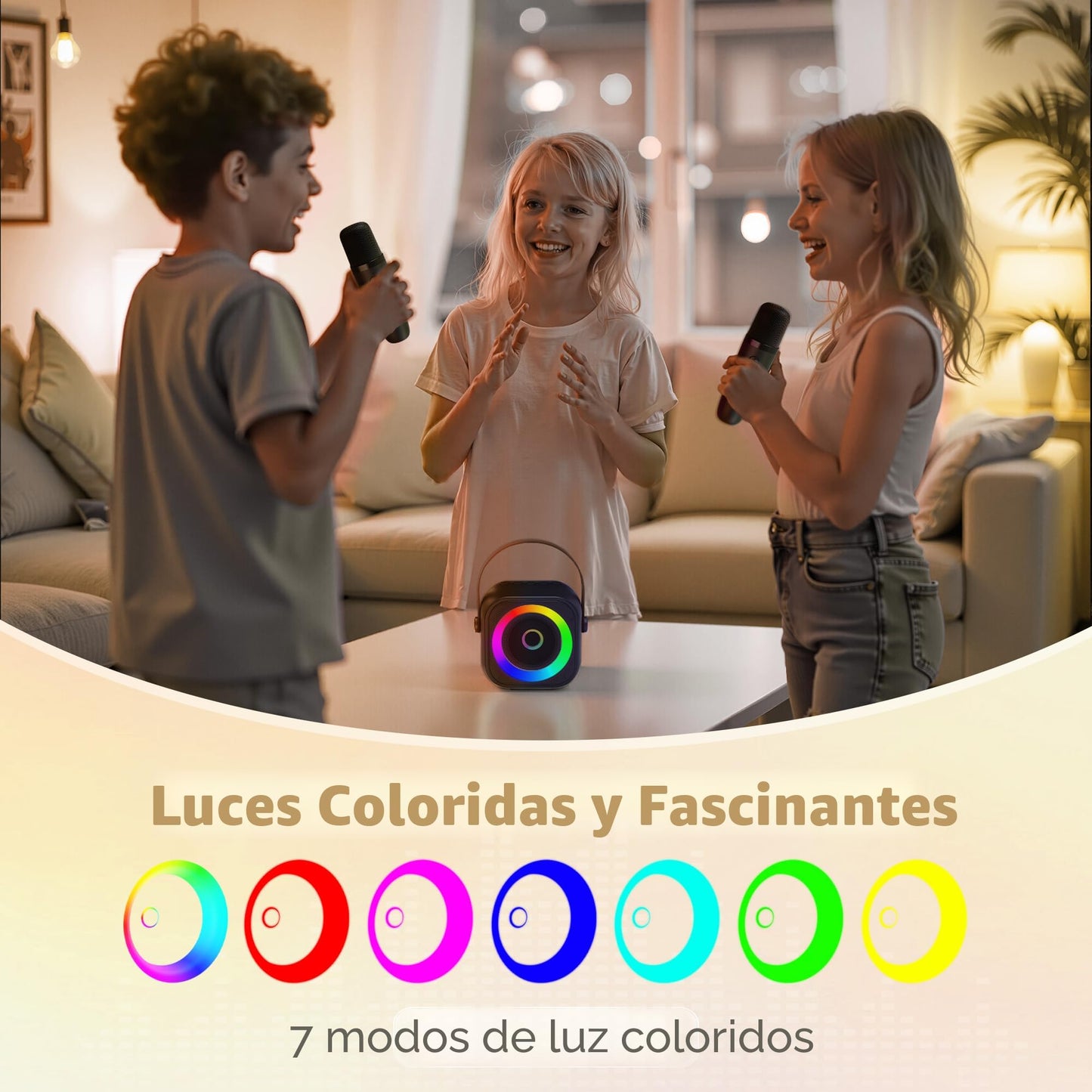 Mini máquina de karaoke, altavoz portátil de karaoke Bluetooth con 2 micrófonos inalámbricos