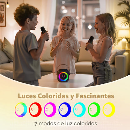 Mini máquina de karaoke, altavoz portátil de karaoke Bluetooth con 2 micrófonos inalámbricos