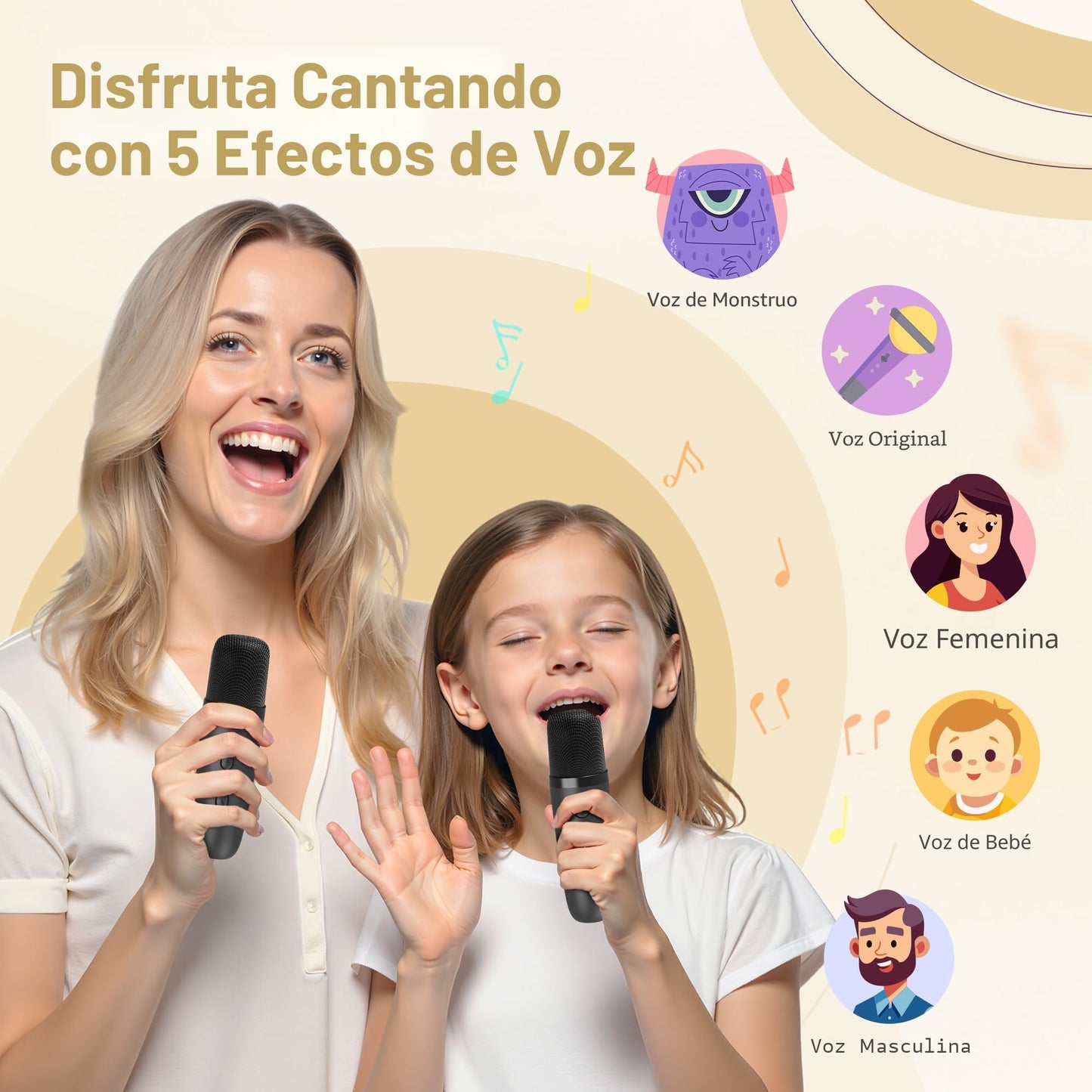 Mini máquina de karaoke, altavoz portátil de karaoke Bluetooth con 2 micrófonos inalámbricos