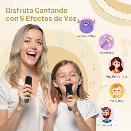 Mini máquina de karaoke, altavoz portátil de karaoke Bluetooth con 2 micrófonos inalámbricos
