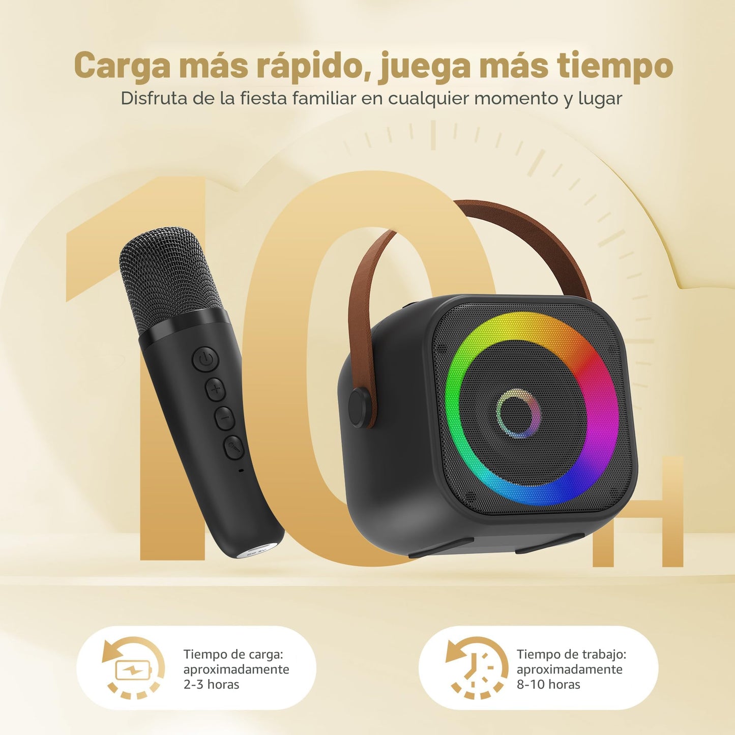 Mini máquina de karaoke, altavoz portátil de karaoke Bluetooth con 2 micrófonos inalámbricos