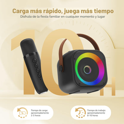 Mini máquina de karaoke, altavoz portátil de karaoke Bluetooth con 2 micrófonos inalámbricos
