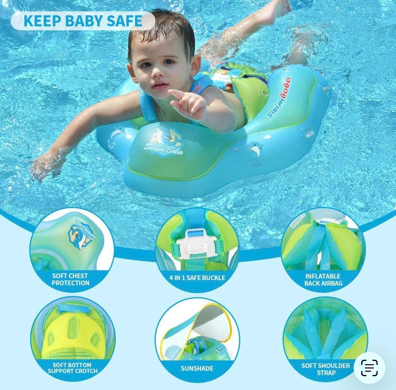 Flotador celeste con techo de 3-10 meses