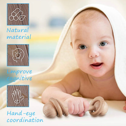 3 piezas de sonajero de madera, campanas