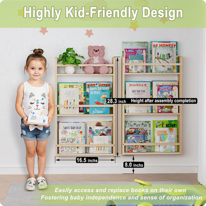 Estantería de pared Bidami para niños, estantería de pared de 3 niveles para niños, estantes flotantes de 16.5 pulgadas