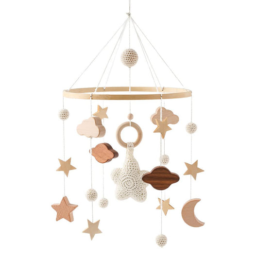 Móvil para cuna de bebé con bola de algodón, estrella, luna, nubes colgantes