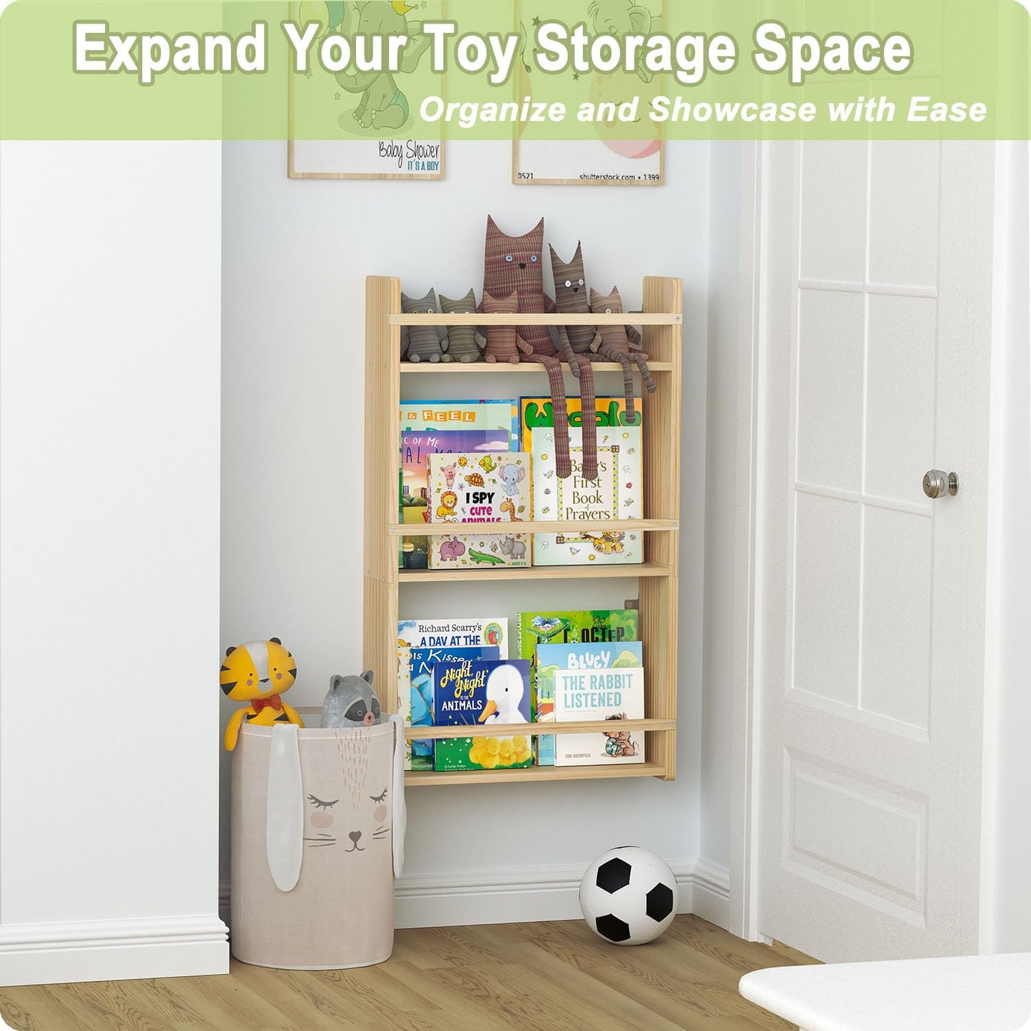 Estantería de pared Bidami para niños, estantería de pared de 3 niveles para niños, estantes flotantes de 16.5 pulgadas